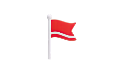 Red Flag on a White Pole Isolated on White