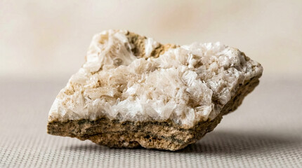 White crystalline thenardite crust develops on the surface of a porous rock substrate.