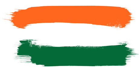 Indian tricolor paint brush stroke banner with saffron white and green colors isolated on transparent background for Independence Day, Republic Day, patriotic design use, png, transparent background