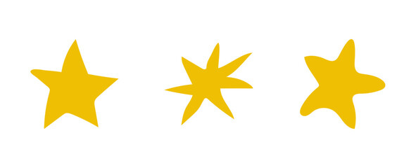 Hand drawn yellow star shapes set with playful irregular forms for decorative design vector