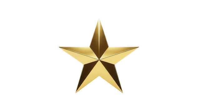 Golden five-pointed star PNG isolated on transparent background, shiny metallic award symbol for graphic design