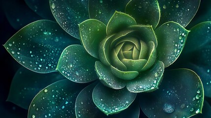 Succulent plant with dew drops