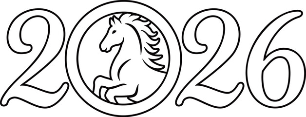 2026 Chinese New Year Year of the Horse Outline Vector.
2026 Horse Head Line Art with Text Chinese Zodiac Design.
Transparent background.