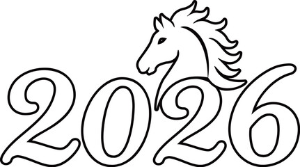 2026 Chinese New Year Year of the Horse Outline Vector.
2026 Horse Head Line Art with Text Chinese Zodiac Design.
Transparent background.