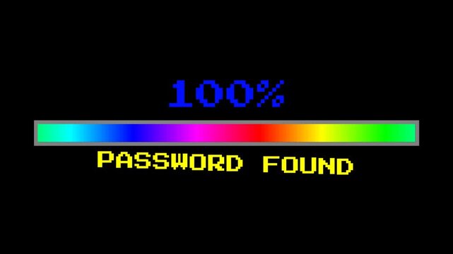 progression with colors and numbers with the percentage from 0 to 100 with the word Synchronizing which then becomes PASSWORD FOUND with transparent Alpha Channel background