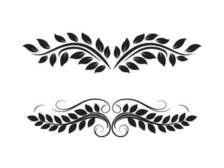 Elegant black floral and leaf design elements showcasing decorative swirls and botanical ornamentation