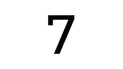 A bold black digit seven with sharp edges centrally placed against a pure white background