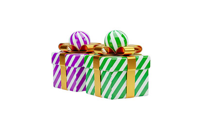 Gift Boxes with Bows and Ornaments on White