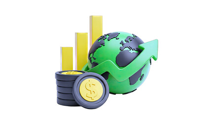 Global Finance Growth: Globe, Arrow, Coins, and Charts