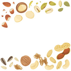 Nuts and Seeds Background &ndash; Hand Drawn Food Illustration with Copy Space