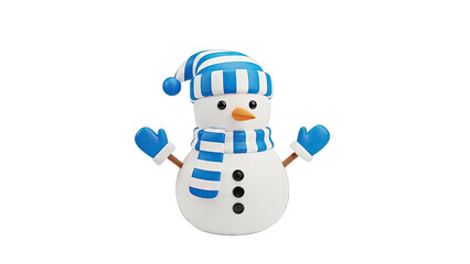 Snowman with Blue Hat and Scarf on White Background