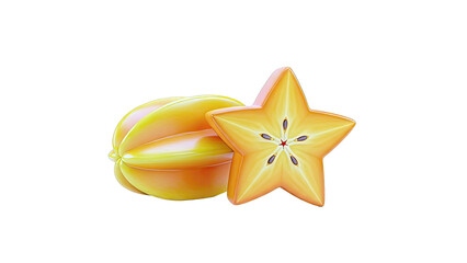 Star Fruit Sliced and Whole on White Background