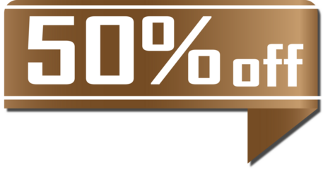 Brown sale banner displaying fifty percent off promotional offer graphic