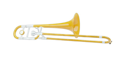 Yellow Trombone Isolated on White Background