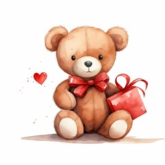cute watercolor teddy bear with heart