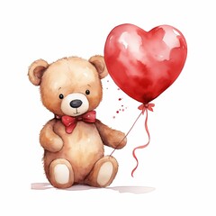 cute watercolor teddy bear with heart