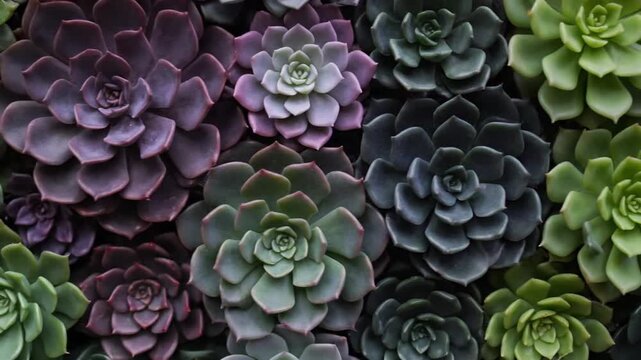 A video showcasing a variety of vibrant succulents in different shades of green