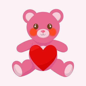 Teddy Bear with red Heart vector illustration white background. Adorable vector illustration for Valentine&rsquo;s day, love and gift themes and  for banners, cards, flyers, social media wallpapers, etc. 