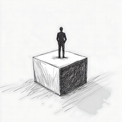 Lone figure standing on a pedestal, symbolizing achievement and isolation