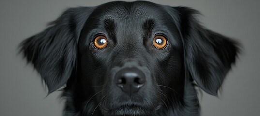 Portrait of Intelligent Black Newfoundland Dogs Looking Frontally, Showcasing Their Elegant Coats