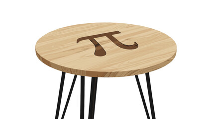 A wooden table with a mathematical symbol on a black background