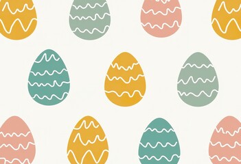 A repeating pattern of simple  Easter eggs in different pastel colors