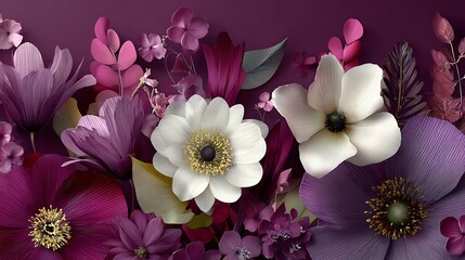 Rich Arrangement of Purple Pink and Photo White Flowers with Dark Accents floral
