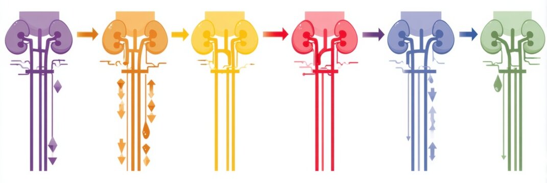 Detailed Illustration of Kidney Function Depicting Filtration, Reabsorption, and Excretion Processes in a Clear, Educational Style