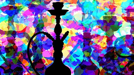 Silhouette of a hookah against a vibrant abstract colorful Photo background shisha