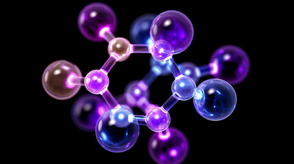 Minimal representation of chemical element structure of lithium, glowing atomic connections, abstract scientific art, molecular chemistry visualization, with copy space