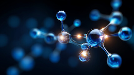 Minimal representation of chemical element structure of lithium, glowing atomic connections, abstract scientific art, molecular chemistry visualization, with copy space