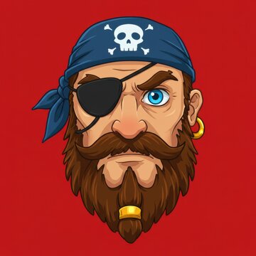 Grizzled pirate captain with eye patch and bandana