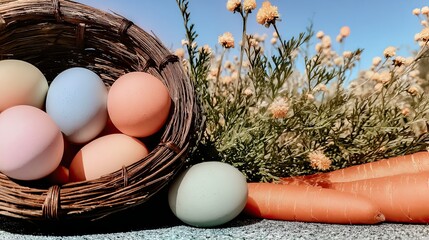 Pastel Easter eggs and carrots