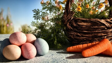 Pastel Easter eggs and carrots