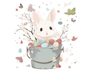 Easter bunny with painted eggs