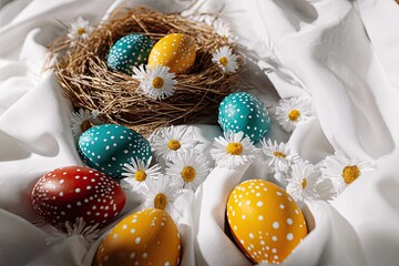 Easter nest and painted eggs