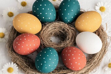 Easter flat lay with eggs