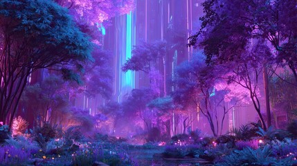 Futuristic neon forest landscape