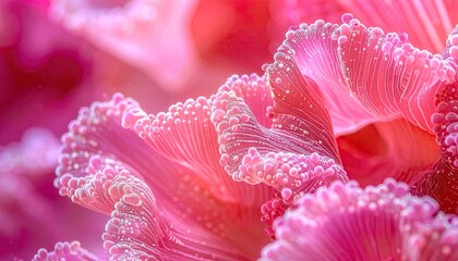 Macro Close Up Of Vibrant Pink Coral With Detailed Texture And Bubbles Illuminated By Soft Light