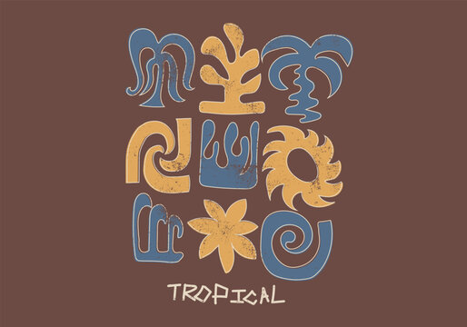 tropical summer elements. vintage beach graphics. women's men's t-shirt design.