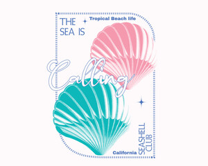Seashell Graphics in vintage. summer women's tee shirt design. Seashell vector art. girls print design. summer artwork.
