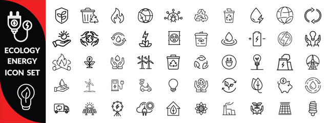 Ecology energy icon set. Containing renewable energy, ecology, green electricity, and more. Editable stroke. Ecology Big Icon Set.