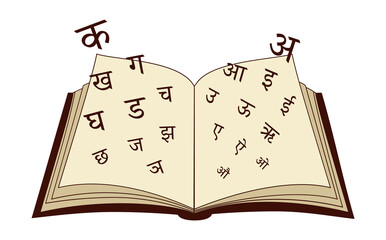 Open Book with Hindi Alphabet Letters, Open Book with Devanagari Letters, Hindi Language Education
Illustration