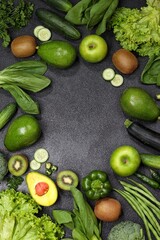 Fresh green vegetables and fruit