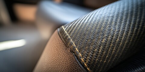 Close up of carbon fiber texture with blurred background.