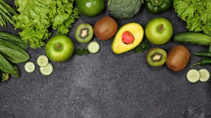 Fresh green vegetables and fruit