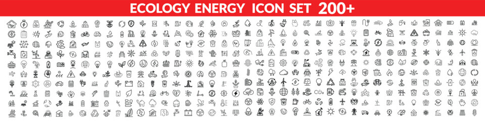 Ecology energy icon set. Containing renewable energy, ecology, green electricity, and more. Editable stroke. Ecology Big Icon Set.