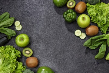 Fresh green vegetables and fruit