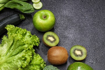 Fresh green vegetables and fruit