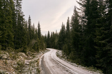 A winding dirt road of the Toten&aring;sen Hills, Norway, December 2025.